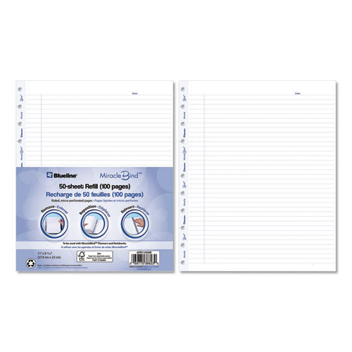 Image of Blueline® Miraclebind Ruled Paper Refill Sheets For All Miraclebind Notebooks And Planners, 11 X 9.06, White/blue Sheets, Undated