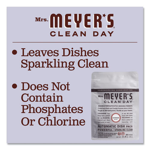Image of Mrs. Meyer's® Automatic Dish Detergent, Lavender, 12.7 Oz Pack, 20/pack, 6 Packs/carton