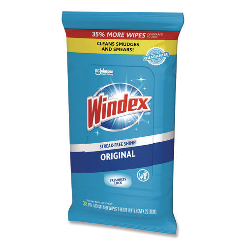 Image of Windex® Glass and Surface Wet Wipe, Cloth, 7 x 8, Unscented, White, 38/Pack