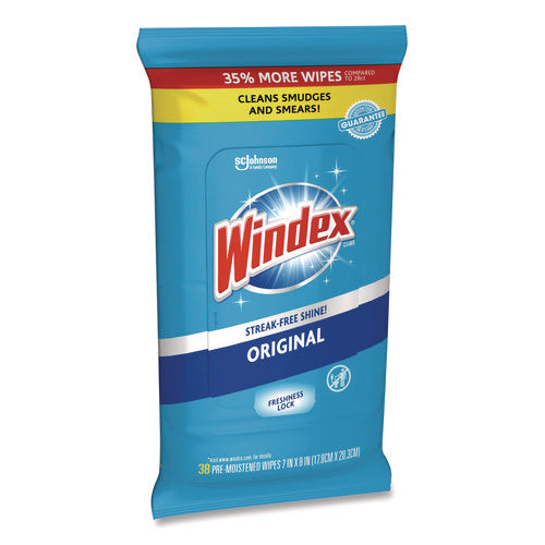 Image of Windex® Glass and Surface Wet Wipe, Cloth, 7 x 8, Unscented, White, 38/Pack