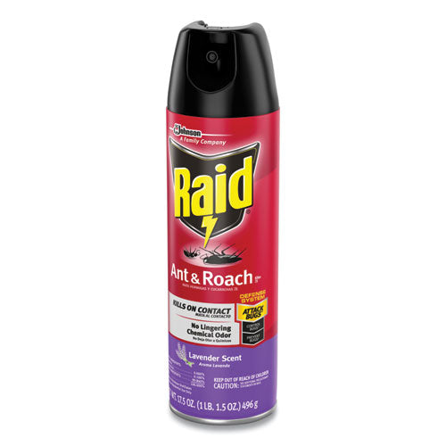 Image of Raid® Ant and Roach Killer, 17.5 oz Aerosol Spray, Lavender, 12/Carton