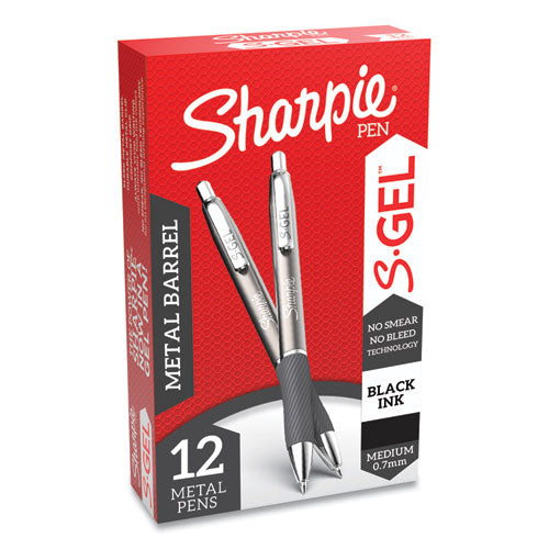 Image of Sharpie® S-Gel S-Gel Premium Metal Barrel Gel Pen, Retractable, Medium 0.7 Mm, Black Ink, Gun Metal Gray Barrel, Dozen