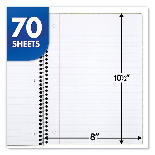 Image of Mead® Spiral Notebook, 1-Subject, Medium/College Rule, Assorted Cover Colors, (70) 10.5 x 8 Sheets, 6/Pack