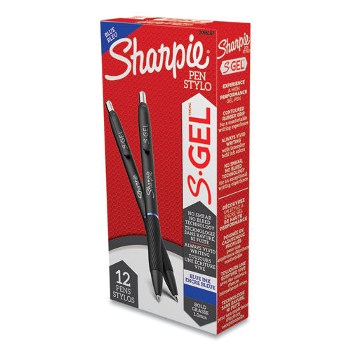 Image of Sharpie® S-Gel S-Gel High-Performance Gel Pen, Retractable, Bold 1 Mm, Blue Ink, Black Barrel, Dozen