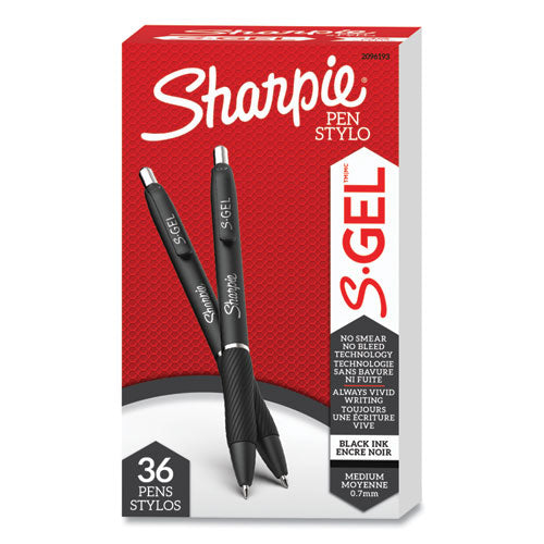 Image of Sharpie® S-Gel S-Gel High-Performance Gel Pen, Retractable, Medium 0.7 mm, Black Ink, Black Barrel, 36/Pack
