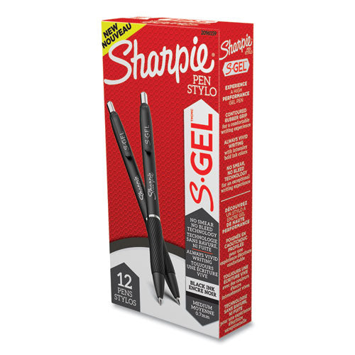 Image of Sharpie® S-Gel S-Gel High-Performance Gel Pen, Retractable, Medium 0.7 Mm, Black Ink, Black Barrel, Dozen