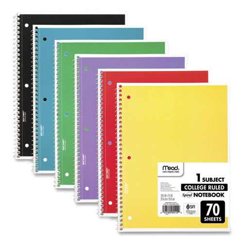 Image of Mead® Spiral Notebook, 1-Subject, Medium/College Rule, Assorted Cover Colors, (70) 10.5 x 8 Sheets, 6/Pack
