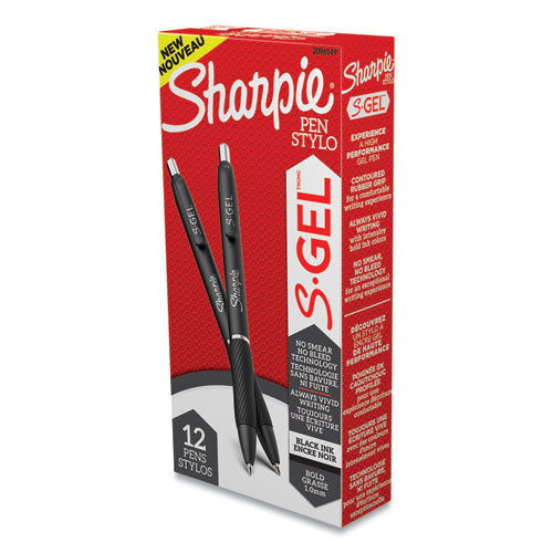 Image of Sharpie® S-Gel S-Gel High-Performance Gel Pen, Retractable, Bold 1 Mm, Black Ink, Black Barrel, Dozen