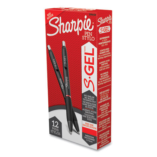 Image of Sharpie® S-Gel S-Gel High-Performance Gel Pen, Retractable, Medium 0.7 Mm, Red Ink, Black Barrel, Dozen