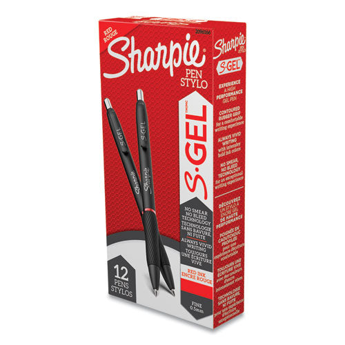 Image of Sharpie® S-Gel S-Gel High-Performance Gel Pen, Retractable, Fine 0.5 Mm, Red Ink, Black Barrel, Dozen