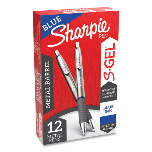 Image of Sharpie® S-Gel S-Gel Premium Metal Barrel Gel Pen, Retractable, Medium 0.7 Mm, Blue Ink, Gun Metal Gray Barrel, Dozen