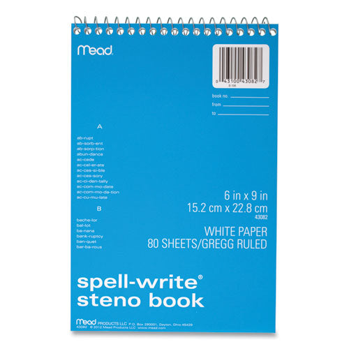 Image of Mead® Spell-Write Wirebound Steno Pad, Gregg Rule, Randomly Assorted Cover Colors, 80 White 6 X 9 Sheets