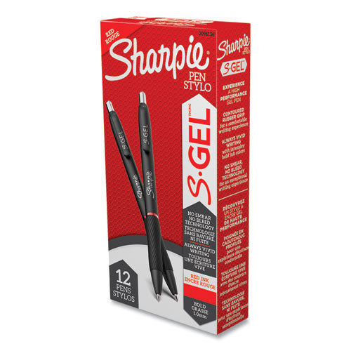 Image of Sharpie® S-Gel S-Gel High-Performance Gel Pen, Retractable, Bold 1 Mm, Red Ink, Black Barrel, Dozen