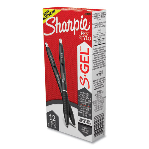 Image of Sharpie® S-Gel S-Gel High-Performance Gel Pen, Retractable, Bold 1 Mm, Black Ink, Black Barrel, Dozen