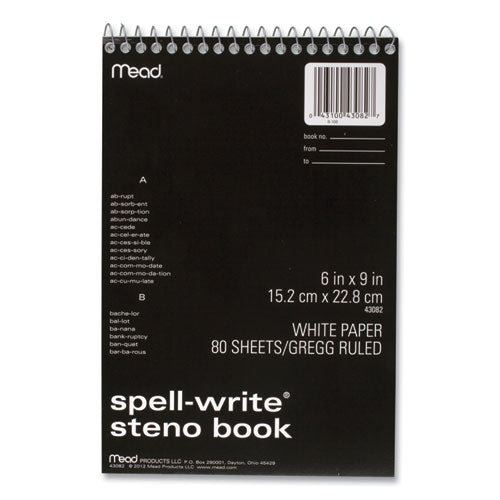 Image of Mead® Spell-Write Wirebound Steno Pad, Gregg Rule, Randomly Assorted Cover Colors, 80 White 6 X 9 Sheets