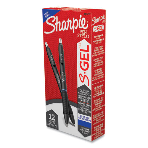 Image of Sharpie® S-Gel S-Gel High-Performance Gel Pen, Retractable, Medium 0.7 Mm, Blue Ink, Black Barrel, Dozen