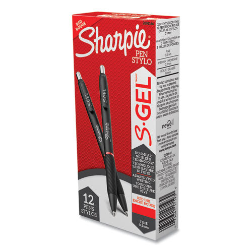 Image of Sharpie® S-Gel S-Gel High-Performance Gel Pen, Retractable, Fine 0.5 Mm, Red Ink, Black Barrel, Dozen