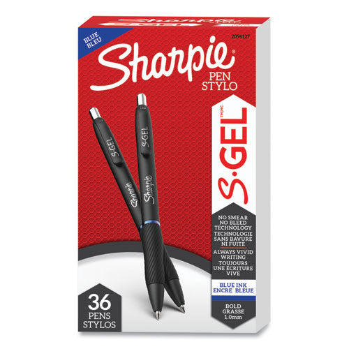 Image of Sharpie® S-Gel S-Gel High-Performance Gel Pen, Retractable, Bold 1 Mm, Blue Ink, Black Barrel, 36/pack