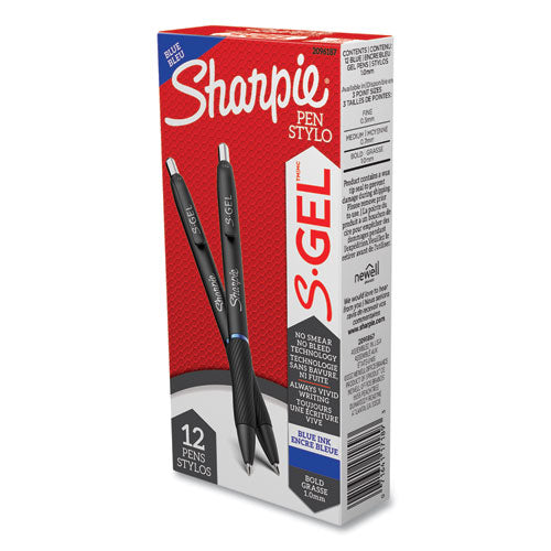 Image of Sharpie® S-Gel S-Gel High-Performance Gel Pen, Retractable, Bold 1 Mm, Blue Ink, Black Barrel, Dozen