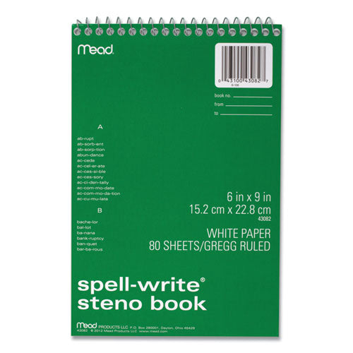 Image of Mead® Spell-Write Wirebound Steno Pad, Gregg Rule, Randomly Assorted Cover Colors, 80 White 6 X 9 Sheets
