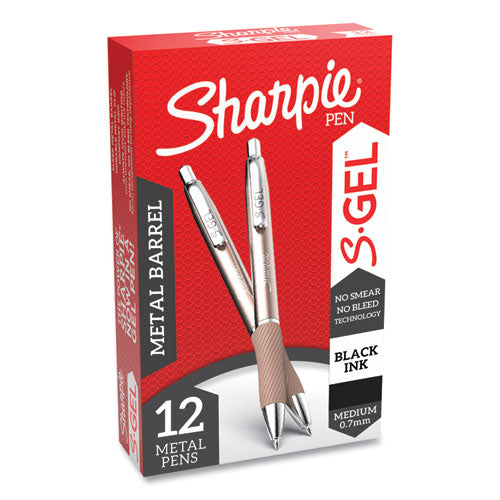 Image of Sharpie® S-Gel S-Gel Premium Metal Barrel Gel Pen, Retractable, Medium 0.7 Mm, Black Ink, Champagne Barrel, Dozen