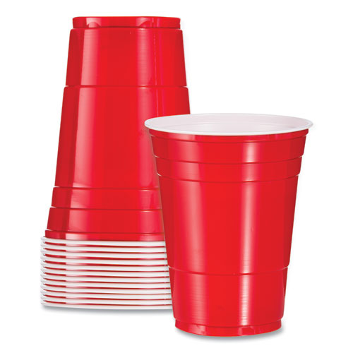 Image of Dart® SOLO Party Plastic Cold Drink Cups, 16 oz, Red, 50/Bag, 20 Bags/Carton