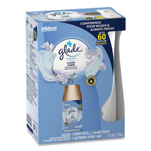 Image of Glade® Automatic Spray Starter Kit, Spray Unit and Refill, White/Gold, Clean Linen
