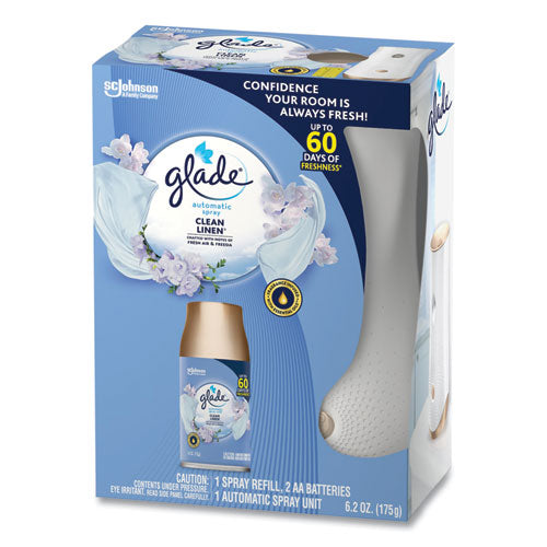 Image of Glade® Automatic Spray Starter Kit, Spray Unit and Refill, White/Gold, Clean Linen