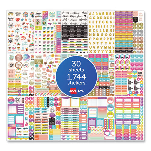 Image of Avery® Planner Sticker Variety Pack, Budget, Fitness, Motivational, Seasonal, Work, Assorted Colors, 1,744/pack