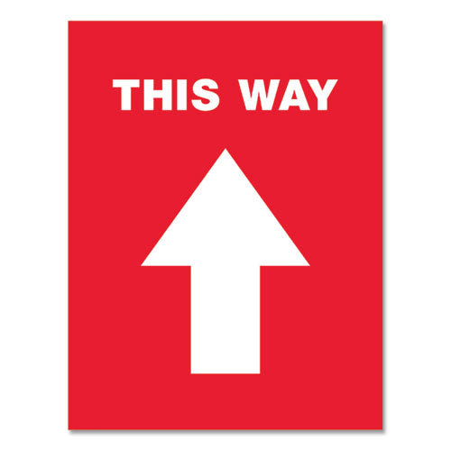 Image of Avery® Social Distancing Floor Decals, 8.5 X 11, This Way, Red Face, White Graphics, 5/pack
