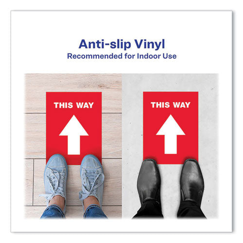 Image of Avery® Social Distancing Floor Decals, 8.5 X 11, This Way, Red Face, White Graphics, 5/pack