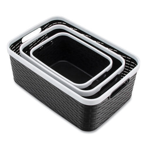 Image of Advantus Open Lid Storage Bin, Assorted Sizes, Black/white, 3/pack