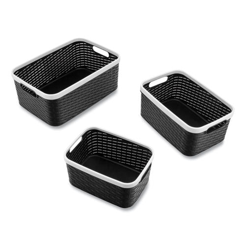 Image of Advantus Open Lid Storage Bin, Assorted Sizes, Black/white, 3/pack