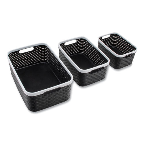 Image of Advantus Open Lid Storage Bin, Assorted Sizes, Black/white, 3/pack