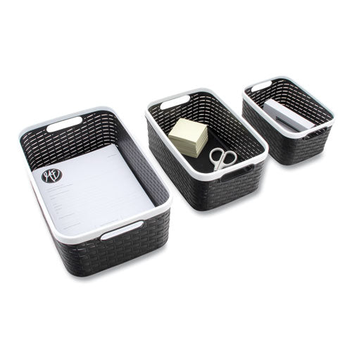 Image of Advantus Open Lid Storage Bin, Assorted Sizes, Black/white, 3/pack