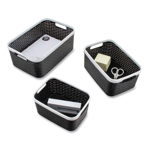 Image of Advantus Open Lid Storage Bin, Assorted Sizes, Black/white, 3/pack