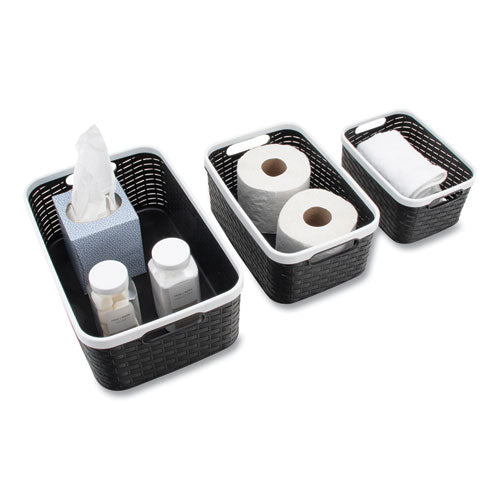 Image of Advantus Open Lid Storage Bin, Assorted Sizes, Black/white, 3/pack