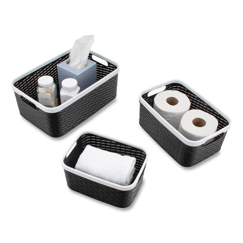 Image of Advantus Open Lid Storage Bin, Assorted Sizes, Black/white, 3/pack