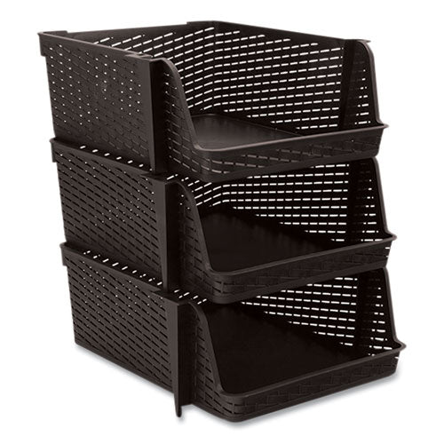 Image of Advantus Nest and Stack Open Lid Storage Bin, 13.5" x 15" x 8.5", Black, 3/Pack