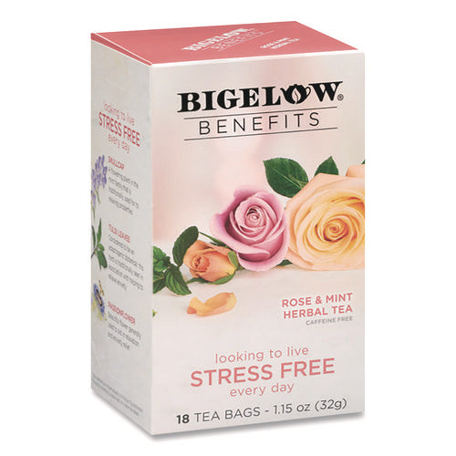Image of Bigelow® Benefits Rose and Mint Herbal Tea Bags, 0.6 oz Tea Bag, 18/Box