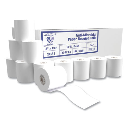 Image of Alliance Armor Antimicrobial Receipt Roll Paper, 3" X 130 Ft, White, 50/carton