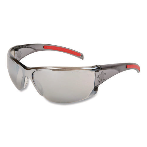 Image of MCR Safety HK1 Series Safety Glasses, Wraparound, Scratch-Resistant, Silver Mirror Lens, Smoke/Red Frame