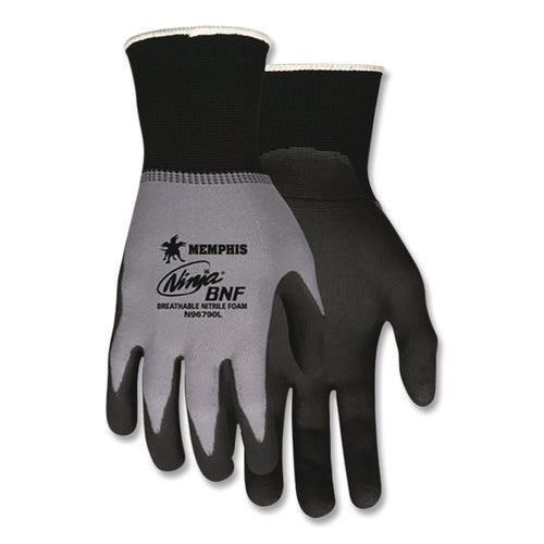 Image of MCR Safety Ninja Nitrile Coating Nylon/spandex Gloves, Black/gray, Large, Dozen