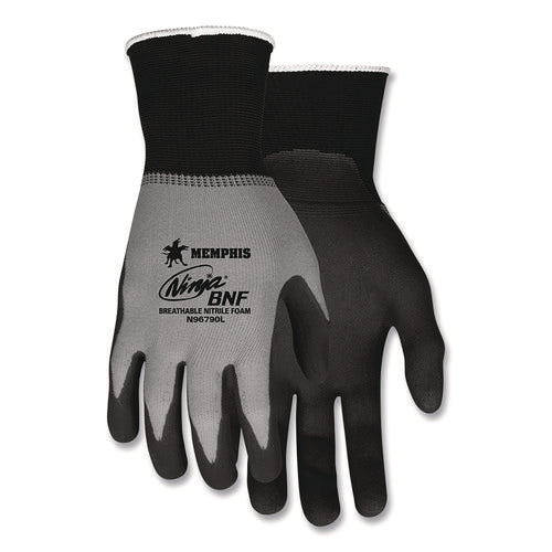Image of MCR Safety Ninja Nitrile Coating Nylon/spandex Gloves, Black/gray, Medium, Dozen