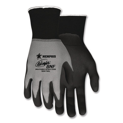 Image of MCR Safety Ninja Nitrile Coating Nylon/spandex Gloves, Black/gray, Small, Dozen