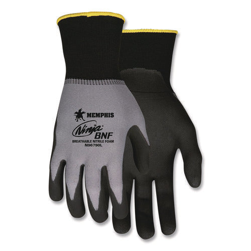 Image of MCR Safety Ninja Nitrile Coating Nylon/spandex Gloves, Black/gray, X-Large, Dozen