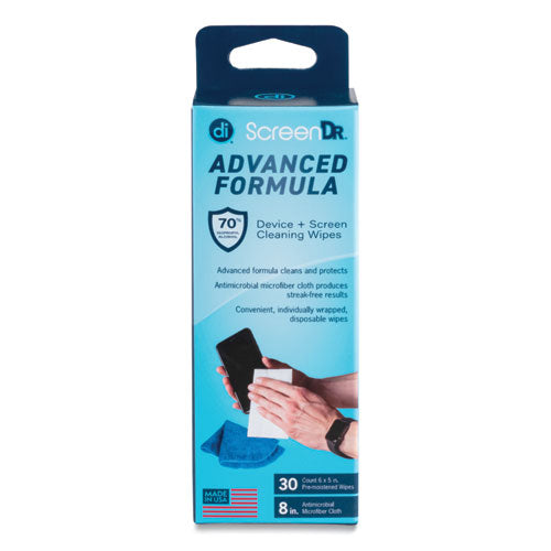 Image of Digital Innovations ScreenDr Device and Screen Cleaning Wipes, Includes 30 Individually Wrapped Wipes and 8" Microfiber Cloth, 6 x 5, White