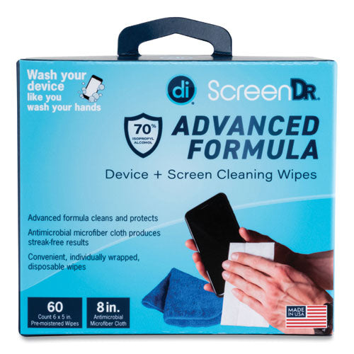 Image of Digital Innovations ScreenDr Device and Screen Cleaning Wipes, Includes 60 Individually Wrapped Wipes and 8" Microfiber Cloth, 6 x 5, White