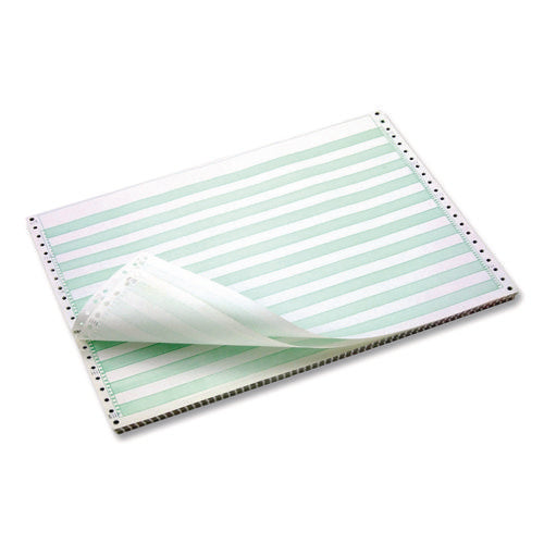 Image of Domtar Continuous Feed Computer Paper, 1-Part, 18 lb Bond Weight, 11 x 14.88, White/Green Bar, 3,000/Carton
