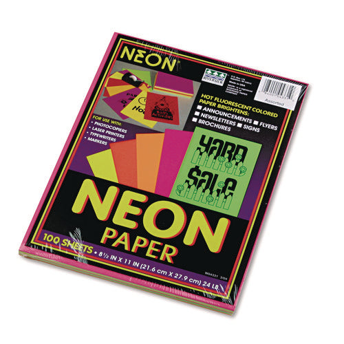 Image of Pacon® Array Colored Bond Paper, 24 lb Bond Weight, 8.5 x 11, Assorted Neon Colors, 100/Pack